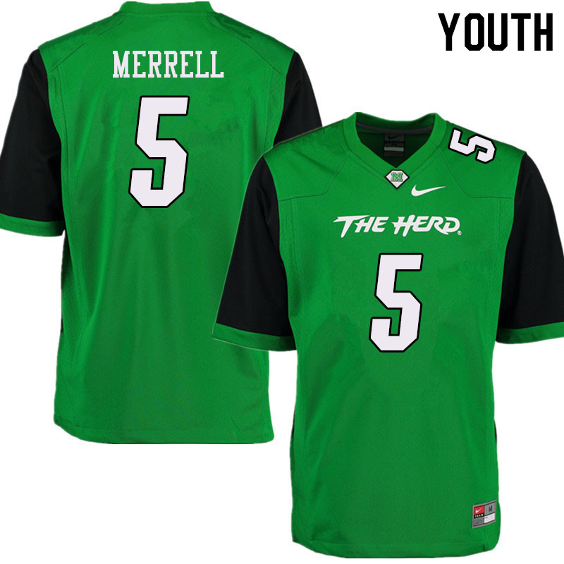 Youth #5 Kereon Merrell Marshall Thundering Herd College Football Jerseys Sale-Green